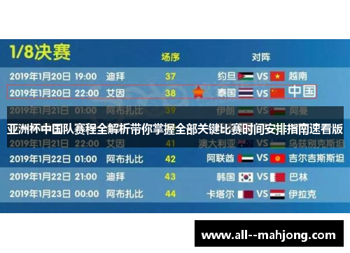 亚洲杯中国队赛程全解析带你掌握全部关键比赛时间安排指南速看版